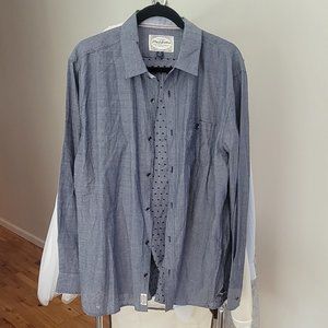 Flag & Anthem blue with detail button down, long sleeve shirt, Size Large